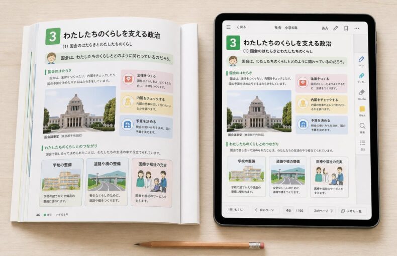 【現場視点】デジタルな形態を含む教科書の発行・採択等の指針に関する検討会議・第4回議事録をテーマにしたAI生成イメージ