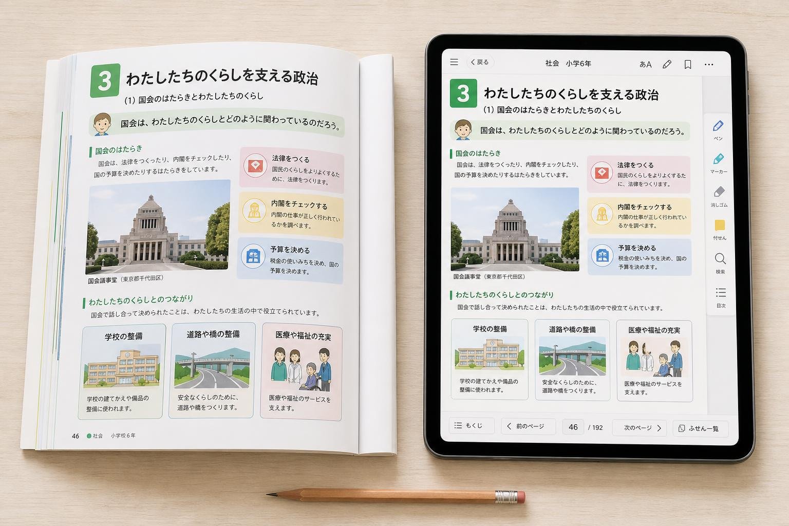 【現場視点】デジタルな形態を含む教科書の発行・採択等の指針に関する検討会議・第4回議事録をテーマにしたAI生成イメージ