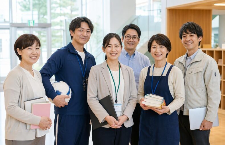 【現場視点】多様な専門性を有する質の高い教職員集団の形成を加速するための方策について（審議のまとめ）をテーマにしたAI生成イメージ