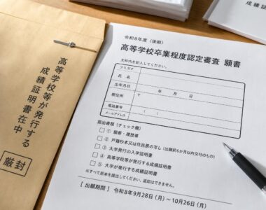 【現場視点】令和8年度高等学校卒業程度認定審査（後期）についてをテーマにしたAI生成イメージ