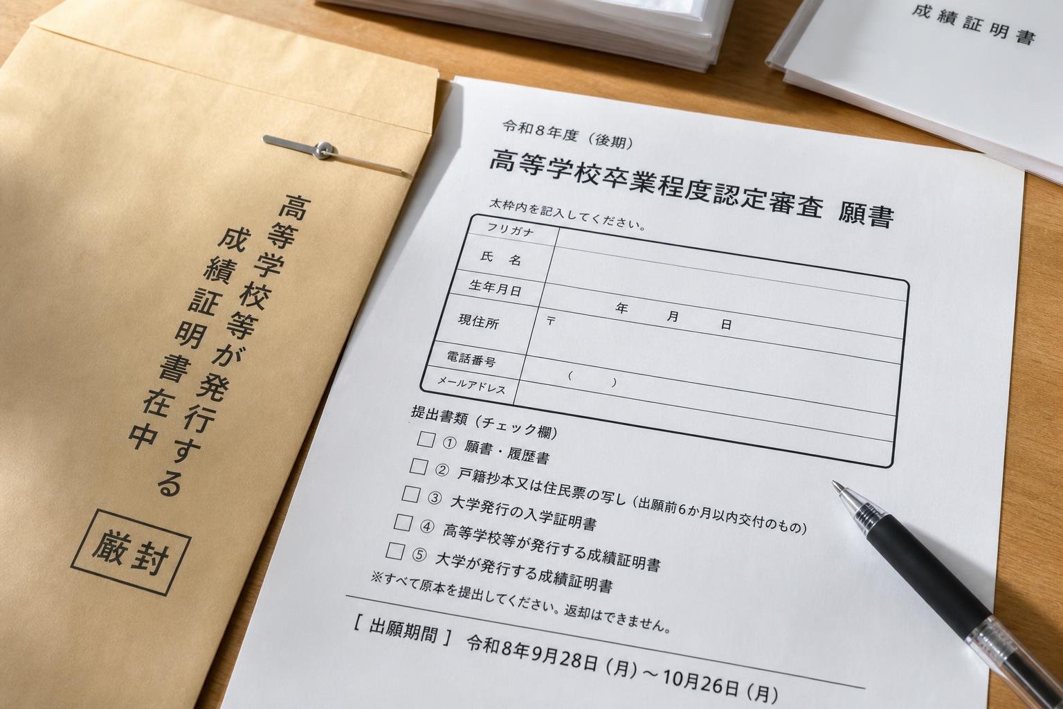 【現場視点】令和8年度高等学校卒業程度認定審査(後期)についてをテーマにしたAI生成イメージ