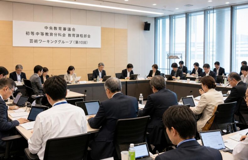 【現場視点】中央教育審議会初等中等教育分科会教育課程部会芸術ワーキンググループ（第10回）議事録をテーマにしたAI生成イメージ
