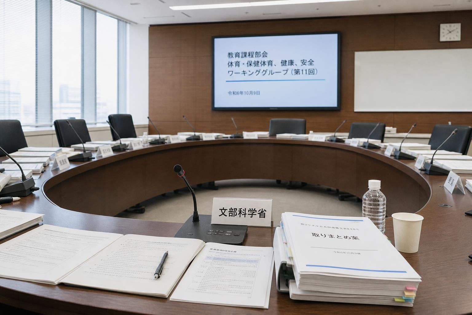 【現場視点】教育課程部会 体育・保健体育、健康、安全ワーキンググループ（第11回） 議事録をテーマにしたAI生成イメージ