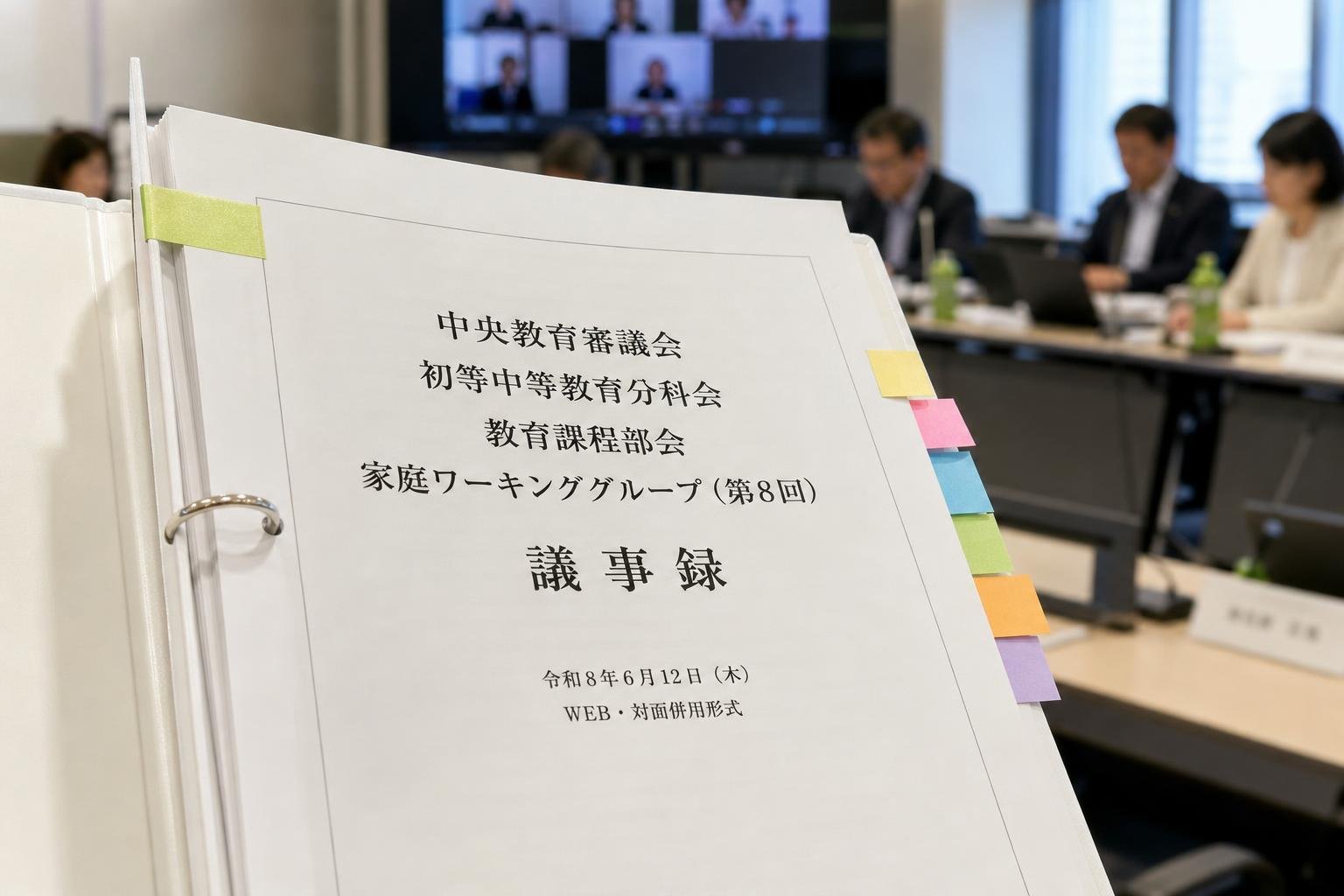 【現場視点】中央教育審議会初等中等教育分科会教育課程部会家庭ワーキンググループ（第8回）議事録をテーマにしたAI生成イメージ