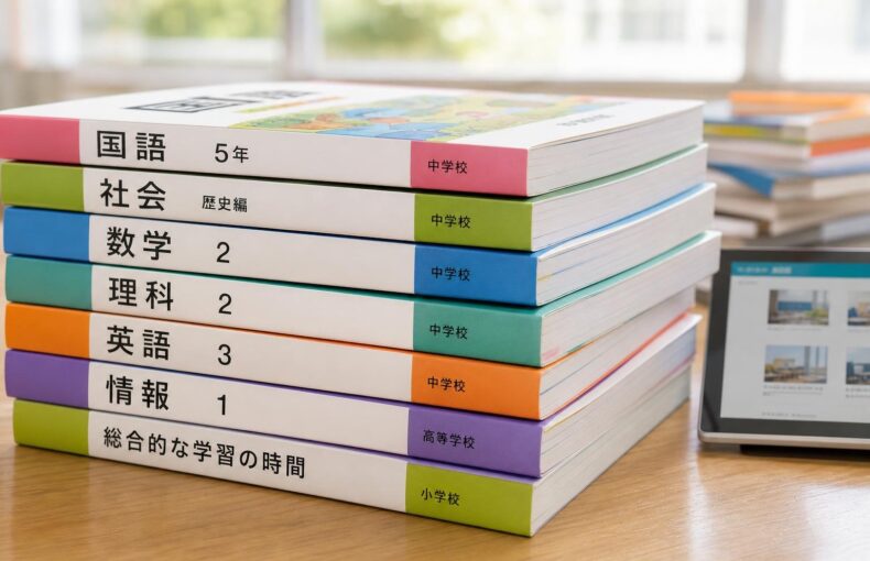 【現場視点】令和8年度教科用図書検定調査審議会総会（第2回）・総括部会（第3回）合同会議 配付資料をテーマにしたAI生成イメージ
