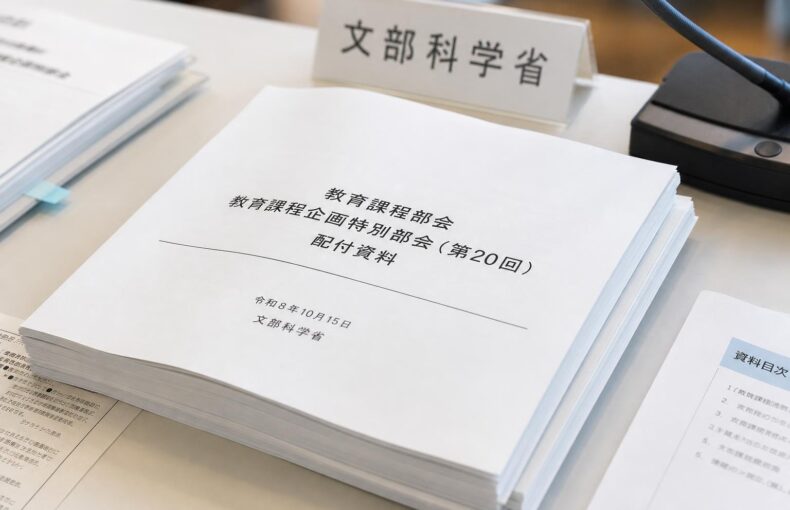 【現場視点】教育課程部会 教育課程企画特別部会（第20回） 配付資料をテーマにしたAI生成イメージ