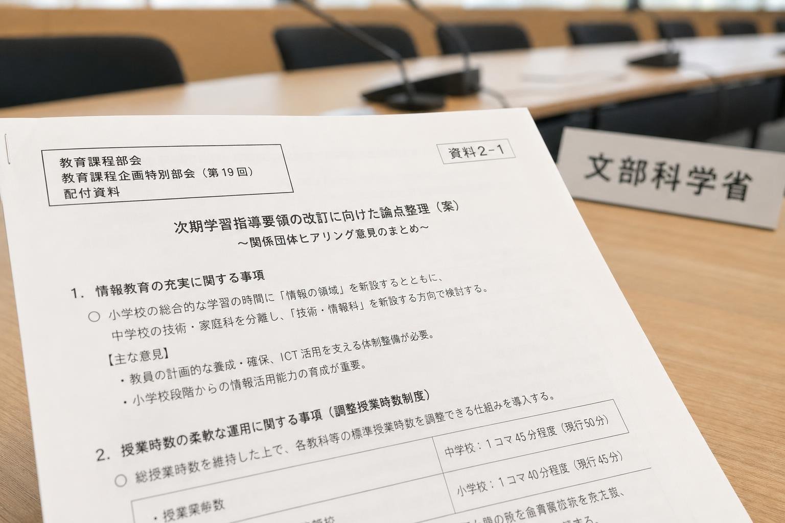【現場視点】教育課程部会 教育課程企画特別部会(第19回) 配付資料をテーマにしたAI生成イメージ