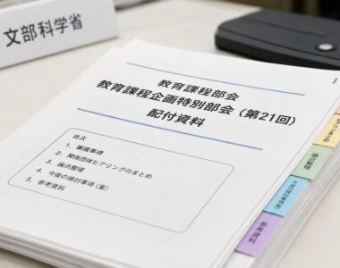 【現場視点】教育課程部会 教育課程企画特別部会（第21回） 配付資料をテーマにしたAI生成イメージ