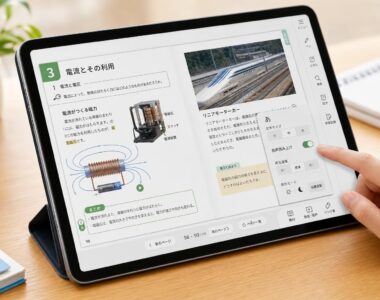 【現場視点】デジタルな形態を含む教科書の発行・採択等の指針に関する検討会議（第６回）配布資料をテーマにしたAI生成イメージ