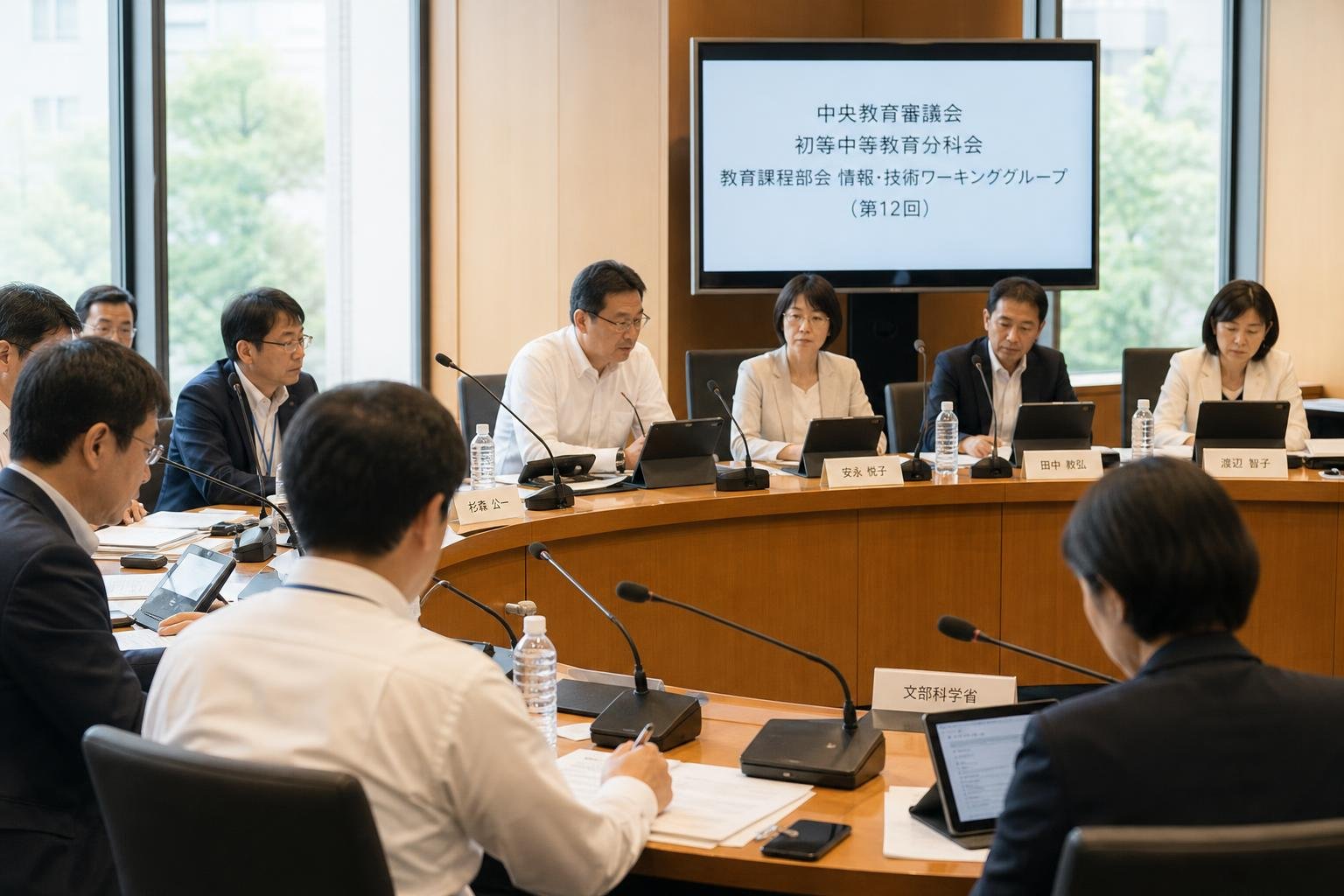【現場視点】中央教育審議会初等中等教育分科会教育課程部会情報・技術ワーキンググループ（第12回）議事録をテーマにしたAI生成イメージ