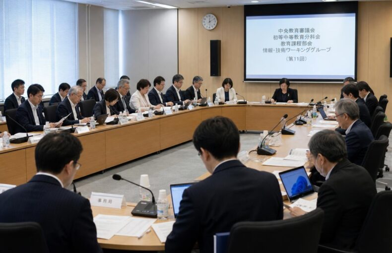 【現場視点】中央教育審議会初等中等教育分科会教育課程部会情報・技術ワーキンググループ（第11回）議事録をテーマにしたAI生成イメージ